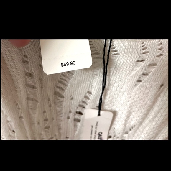 Express Lace Asymmetrical Hem Tunic Knitted 100% Rayon Super Soft White Sweater - Picture 12 of 12